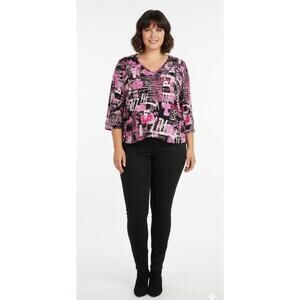 Nygard Neon Print Top Womens Size 1X Graphic Colorful Buttery Soft Stretchy